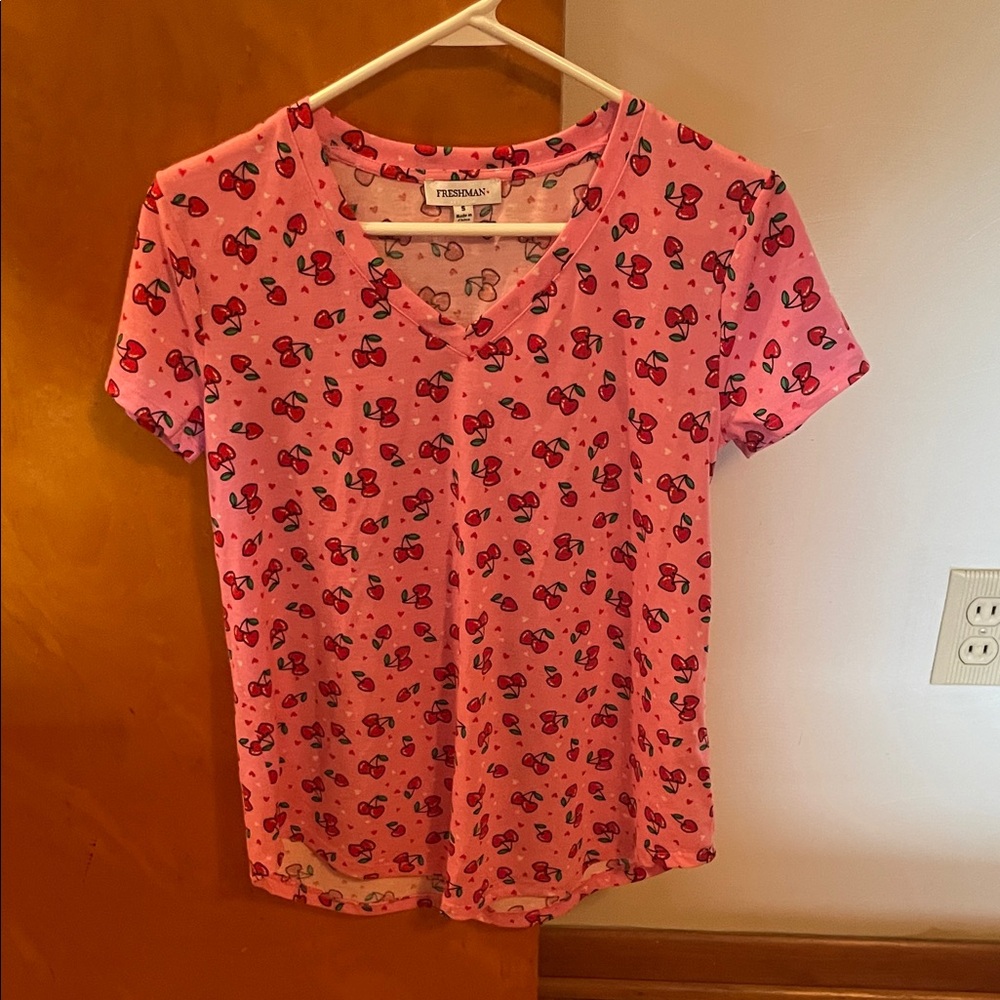 Pink Woman’s Top with Cherry Print